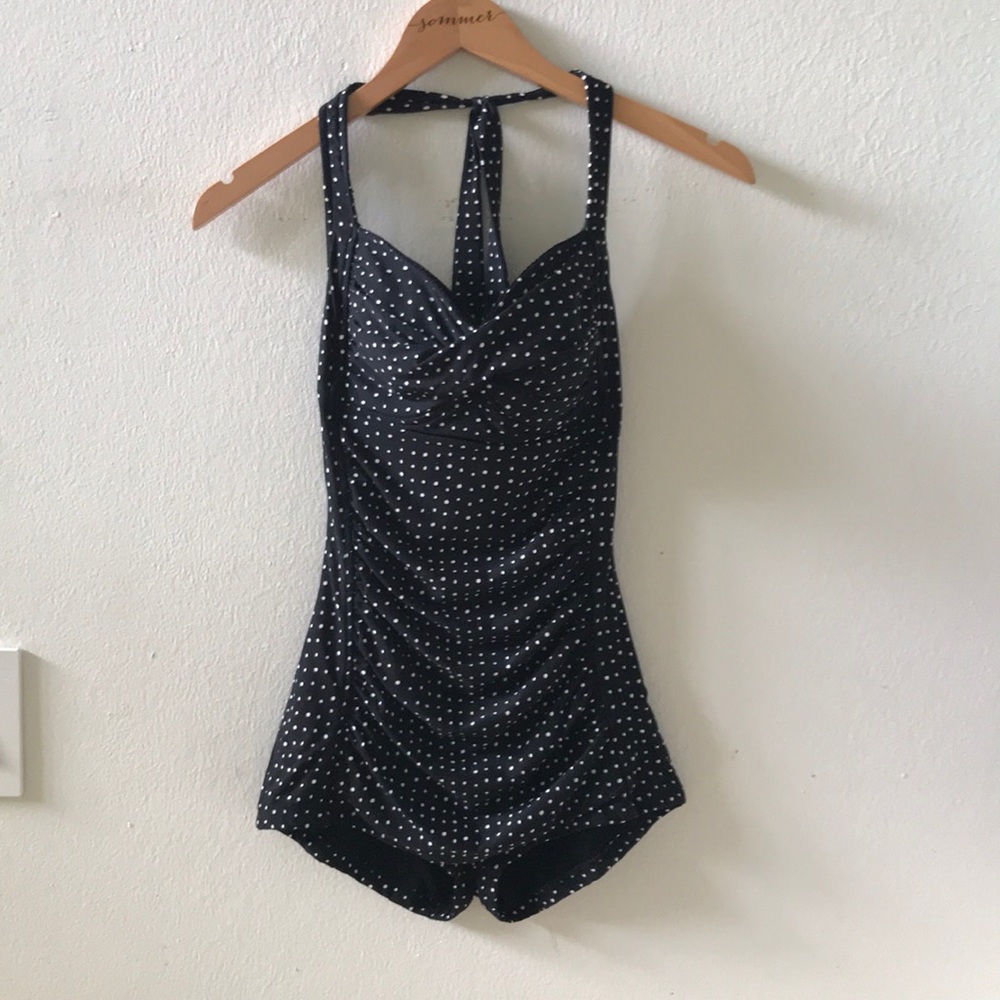Retro one piece black & white polka dot Swim suit.